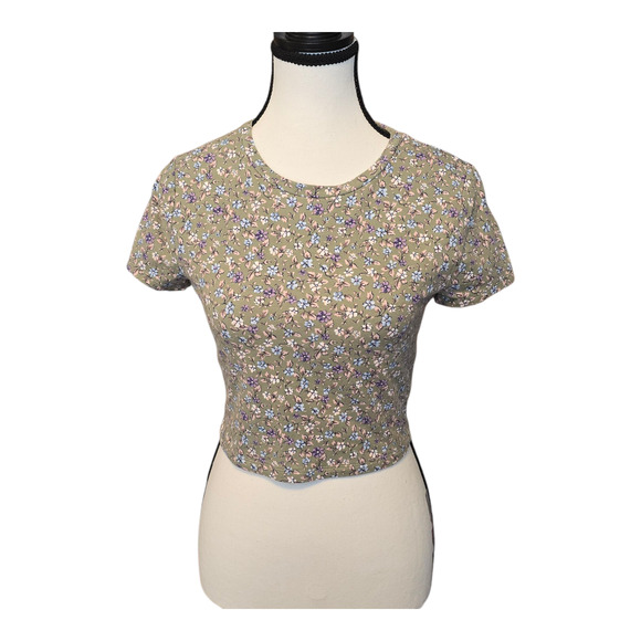 Aeropostale Seriously Soft Baby Tee Womens M Olive Green Y2K Coquette Crop Top - Picture 1 of 10